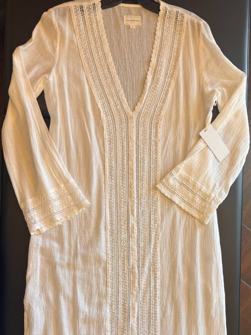 NWT Honorine Long Eden White Cotton Gauze Lace Maxi Coverup Dress S